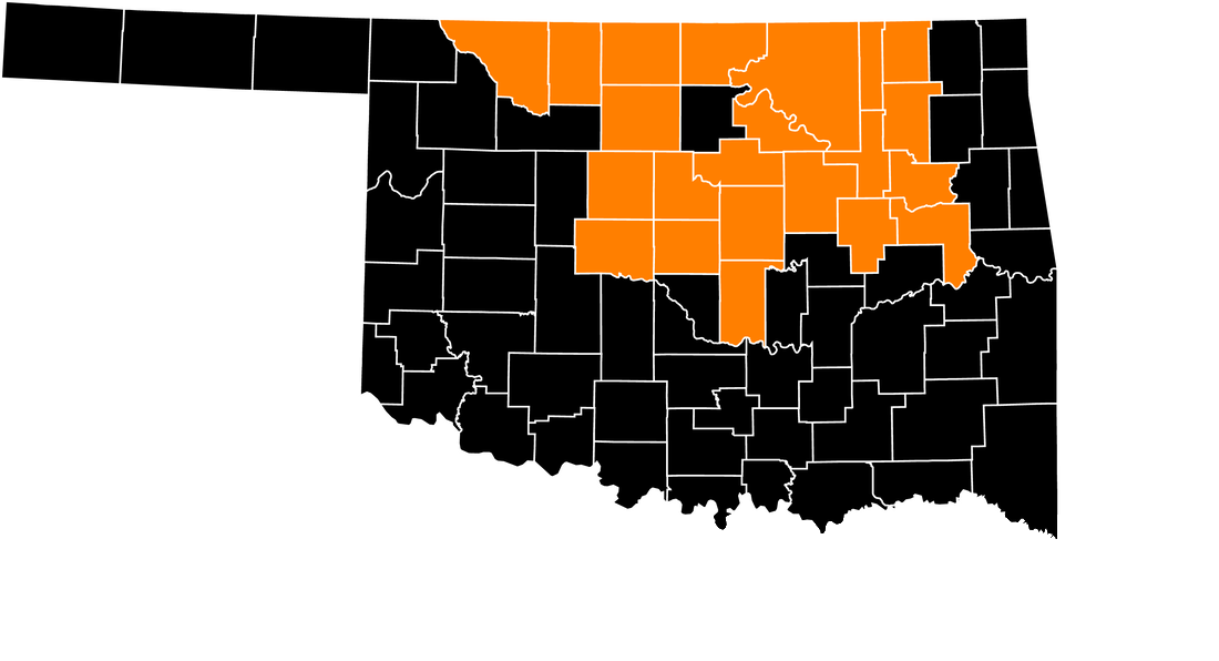 Landers Window Cleaning service area map — Ponca City, Tulsa, OKC, Stillwater, Enid
